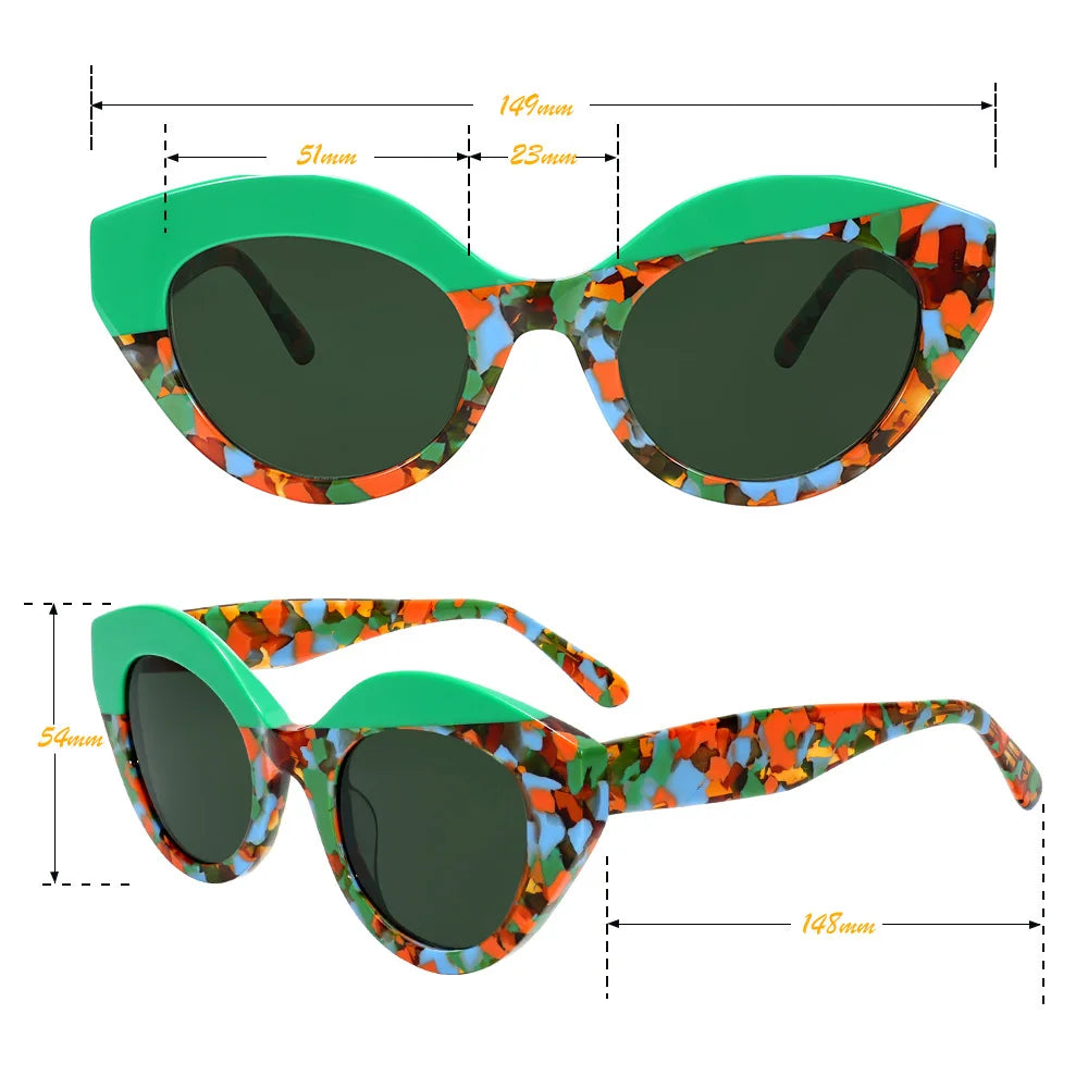 Size of Polarized Retro Asymmetric Cat Acetate UV400 Sunglasses