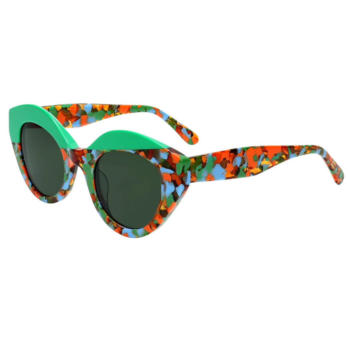 Green Polarized Retro Asymmetric Cat Acetate UV400 Sunglasses