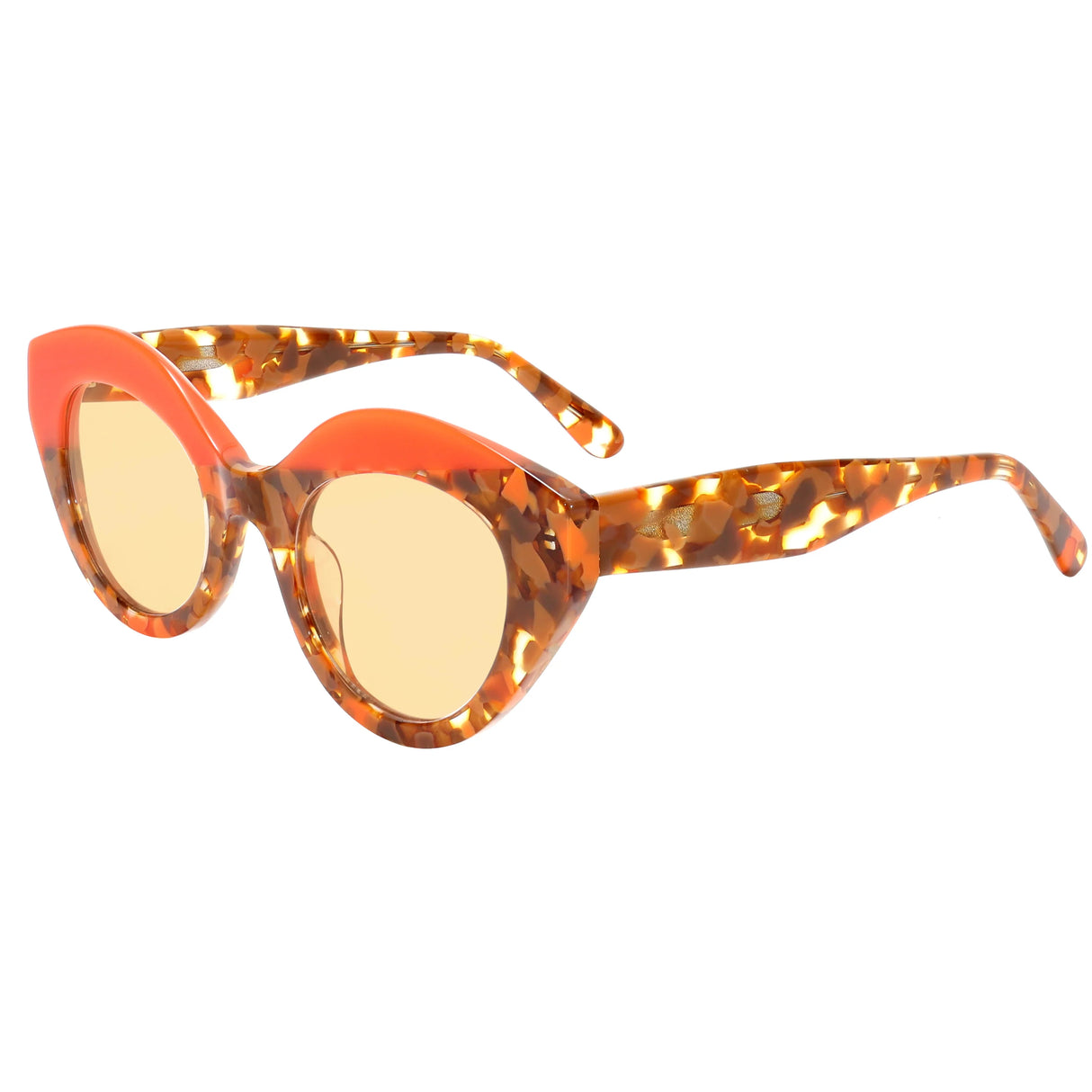 Orange Polarized Retro Asymmetric Cat Acetate UV400 Sunglasses