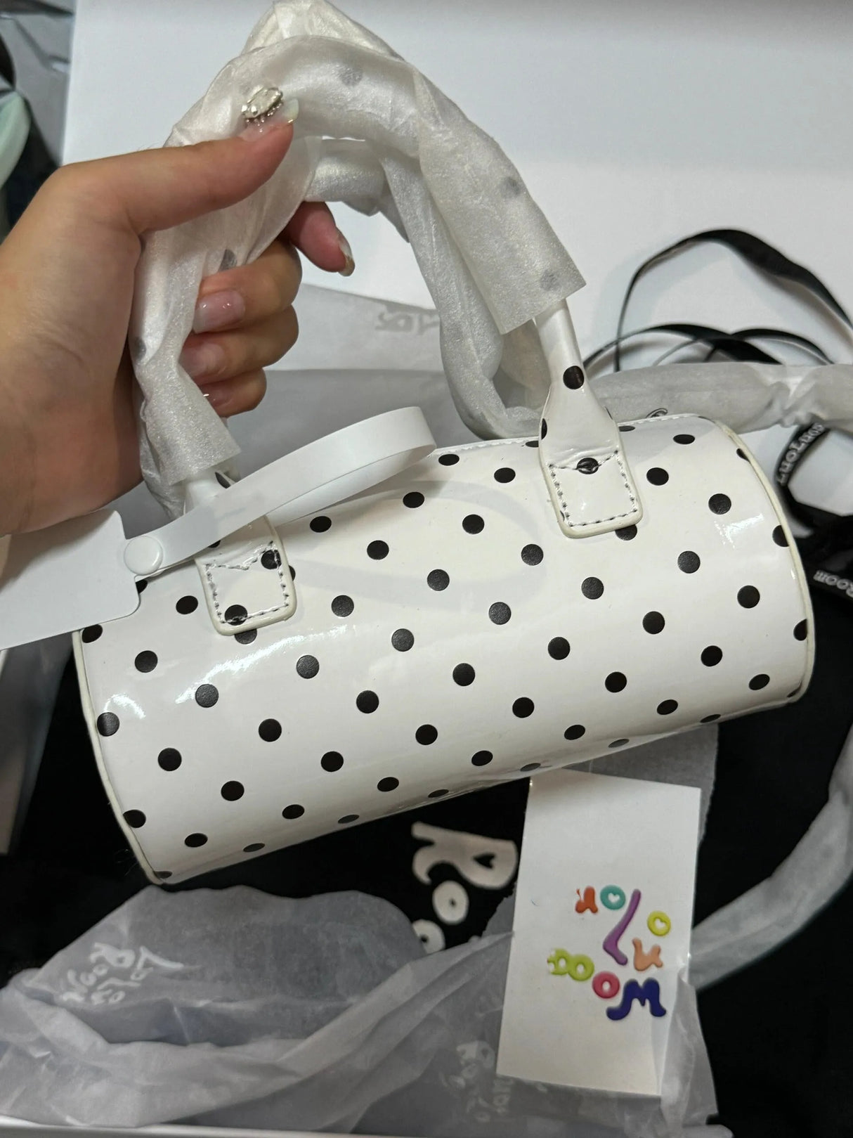 white Polka Dot Barrel-shaped Cute Commuter Sac Handbag
