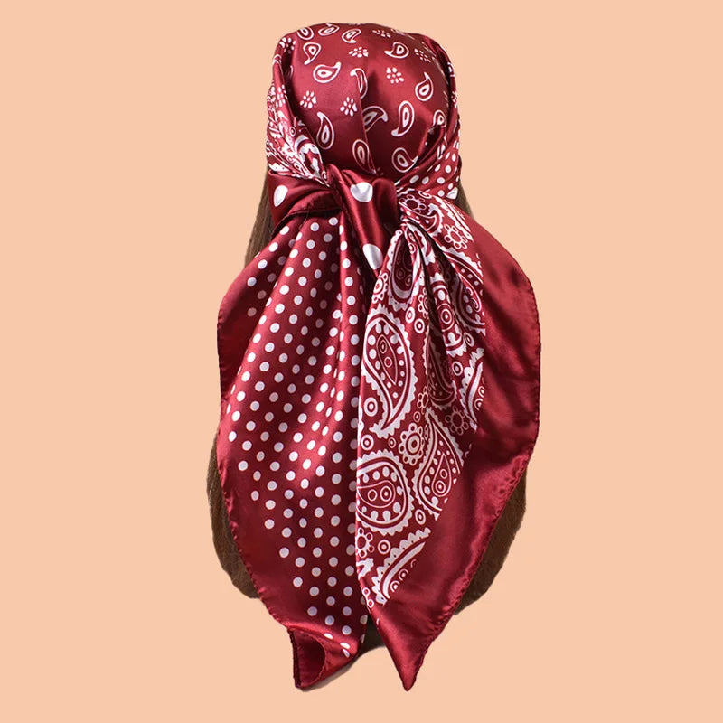 Red Polka Dot Square Twill Silk Scarf Shawl Hijab Bandana