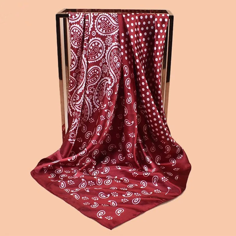 Red Polka Dot Square Twill Silk Scarf Shawl Hijab Bandana