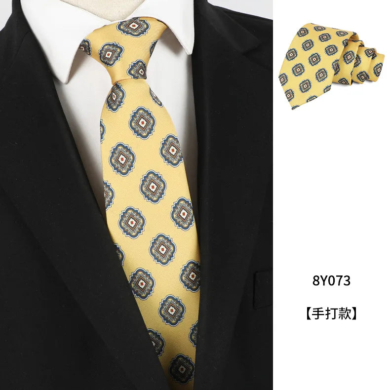 Yellow Polyester Floral Classic Print Patterns 8CM Necktie
