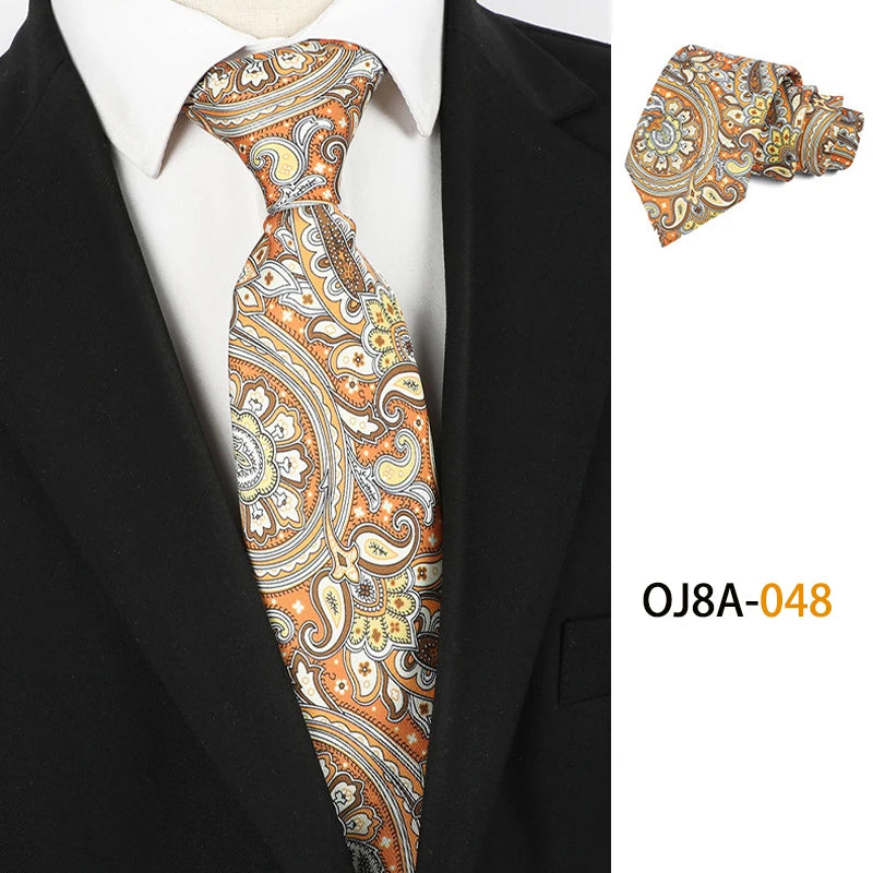 Gold Polyester Floral Classic Print Patterns 8CM Necktie