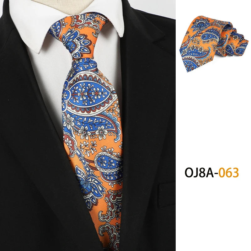 Orange Polyester Floral Classic Print Patterns 8CM Necktie