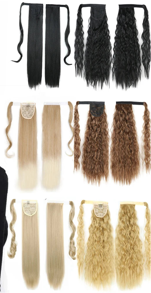 Collection of Ponytail Hair Extension Synthetic Long Straight Wrap