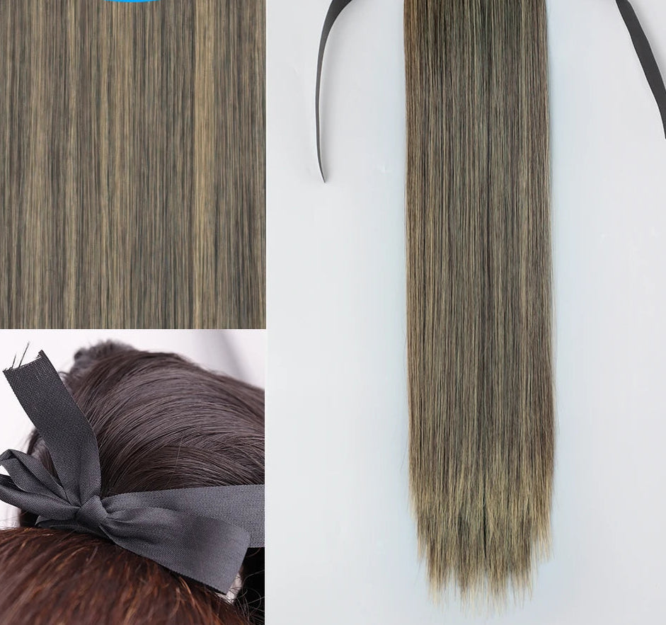 Brown Ponytail Hair Extension Synthetic Long Straight Wrap