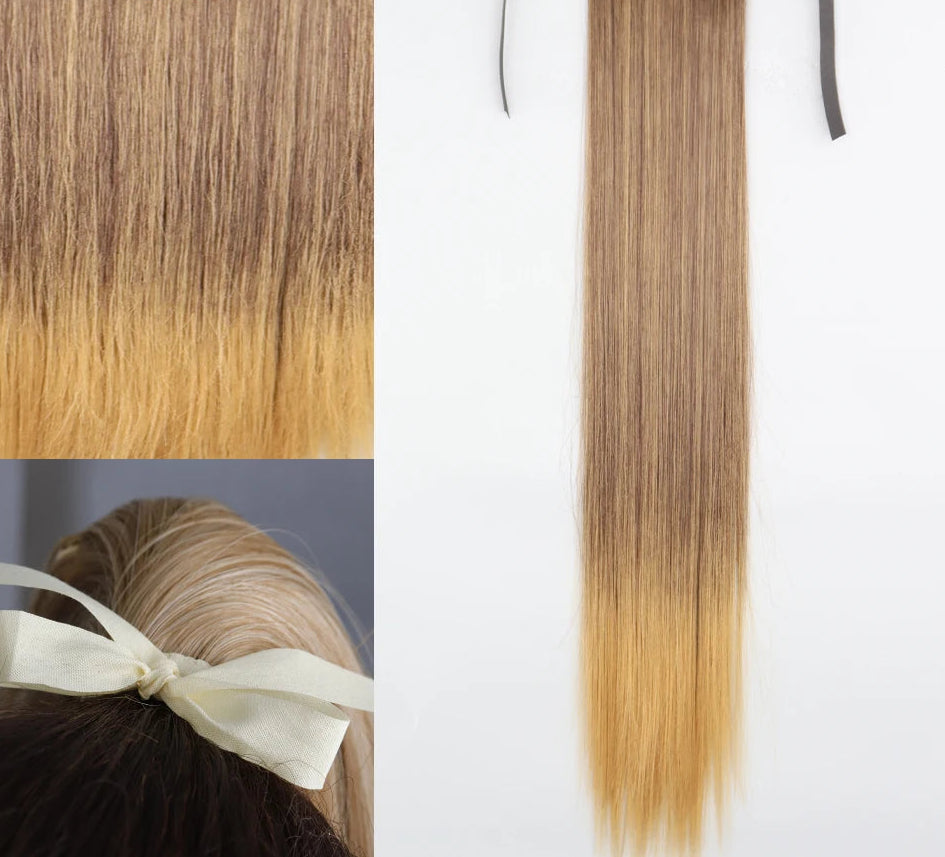 Blonde Ponytail Hair Extension Synthetic Long Straight Wrap