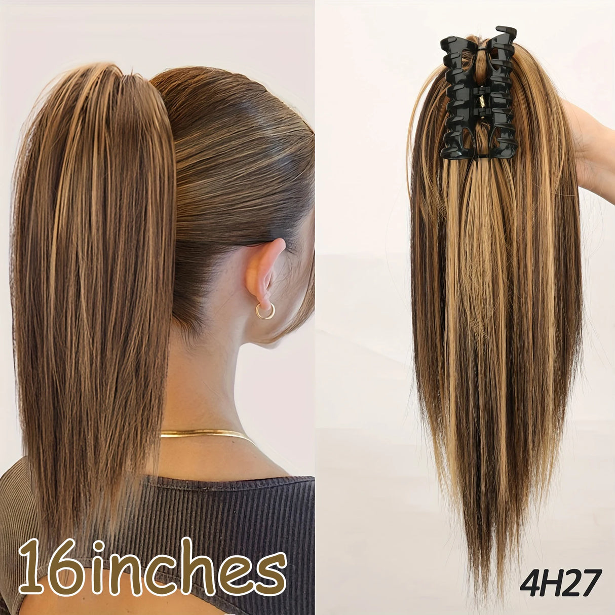 Brown Ponytail Hair Extension Synthetic Long Straight Wrap