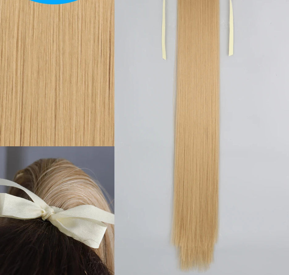 Blonde Ponytail Hair Extension Synthetic Long Straight Wrap