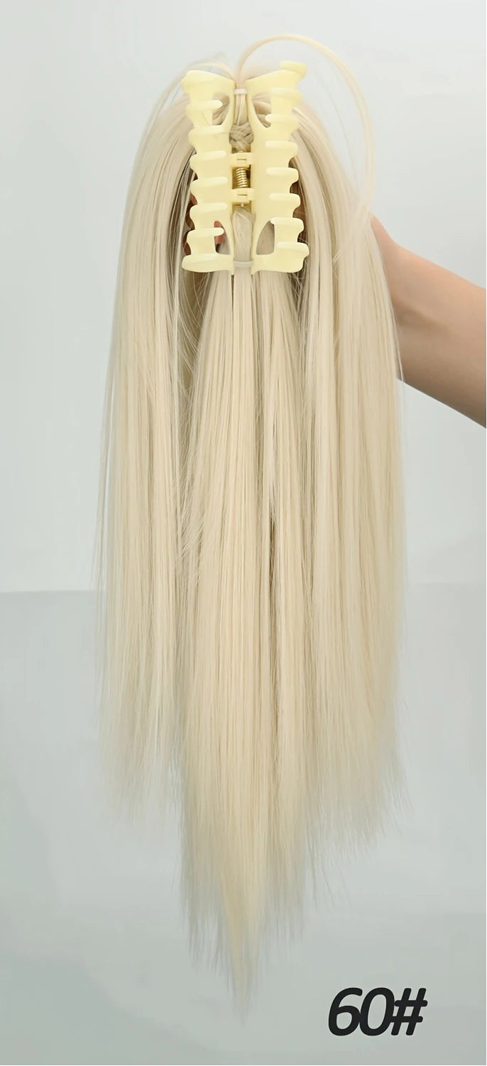 White Ponytail Hair Extension Synthetic Long Straight Wrap