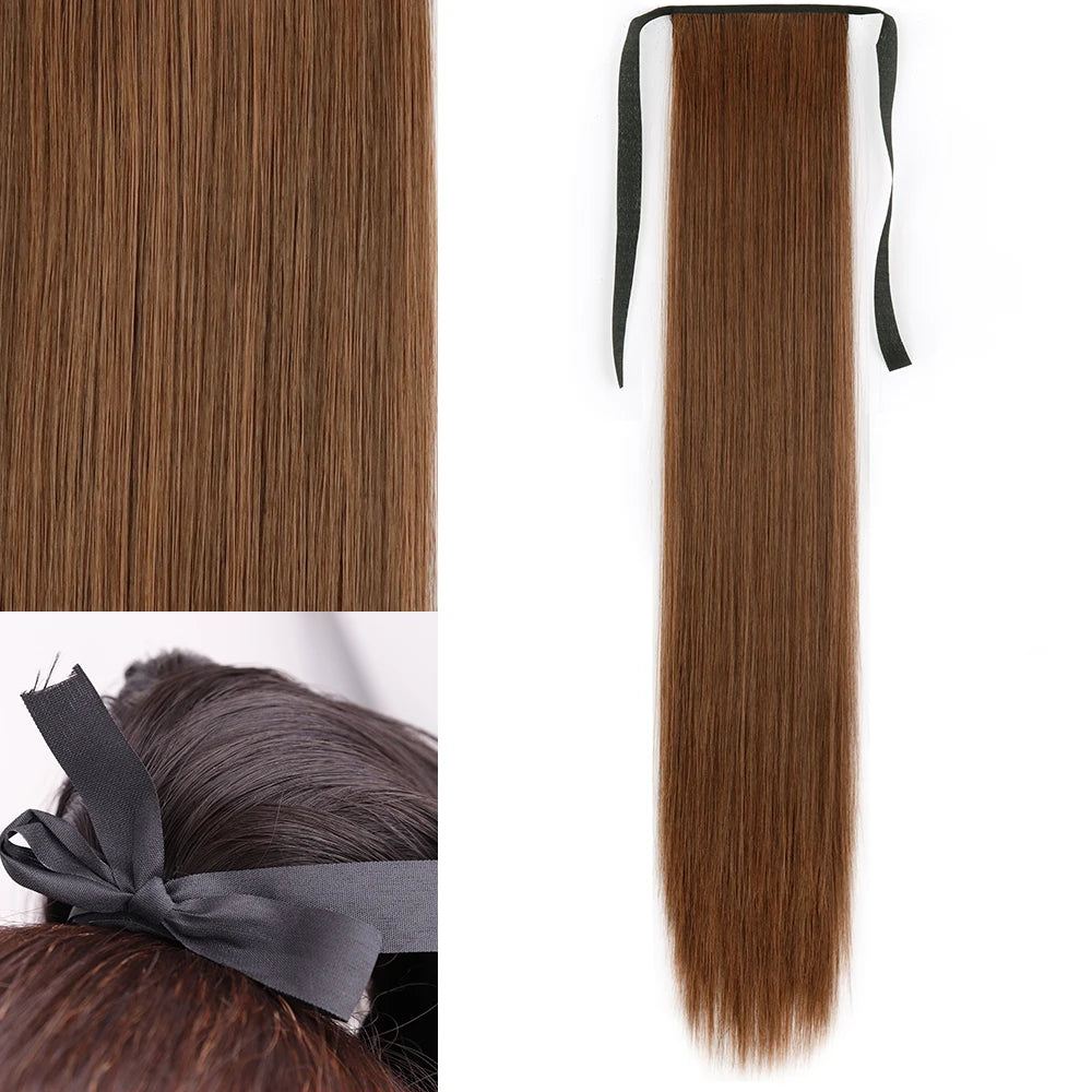 Orange Ponytail Hair Extension Synthetic Long Straight Wrap
