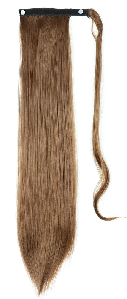 Brown Ponytail Hair Extension Synthetic Long Straight Wrap