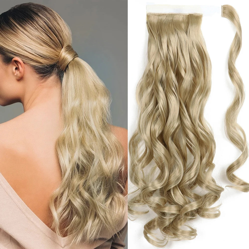 Blonde Ponytail Hair Extension Synthetic Long Straight Wrap