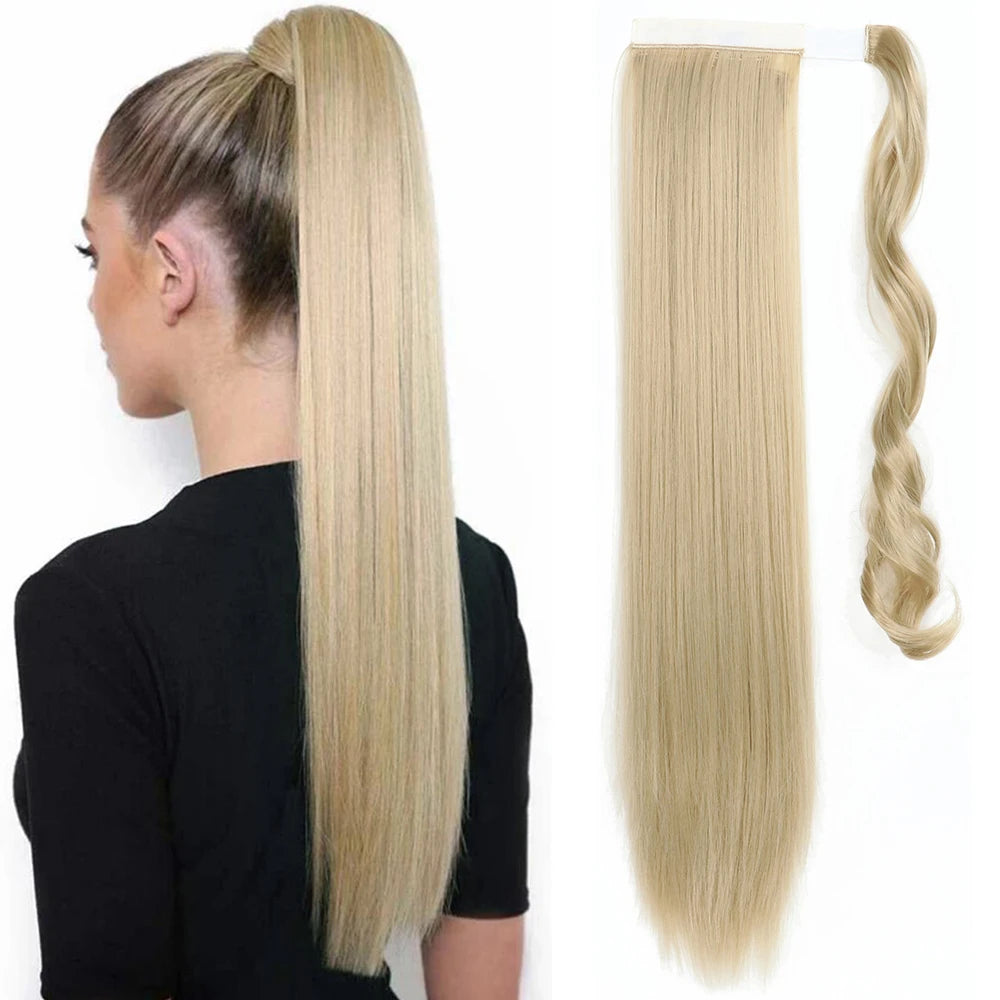 White Ponytail Hair Extension Synthetic Long Straight Wrap