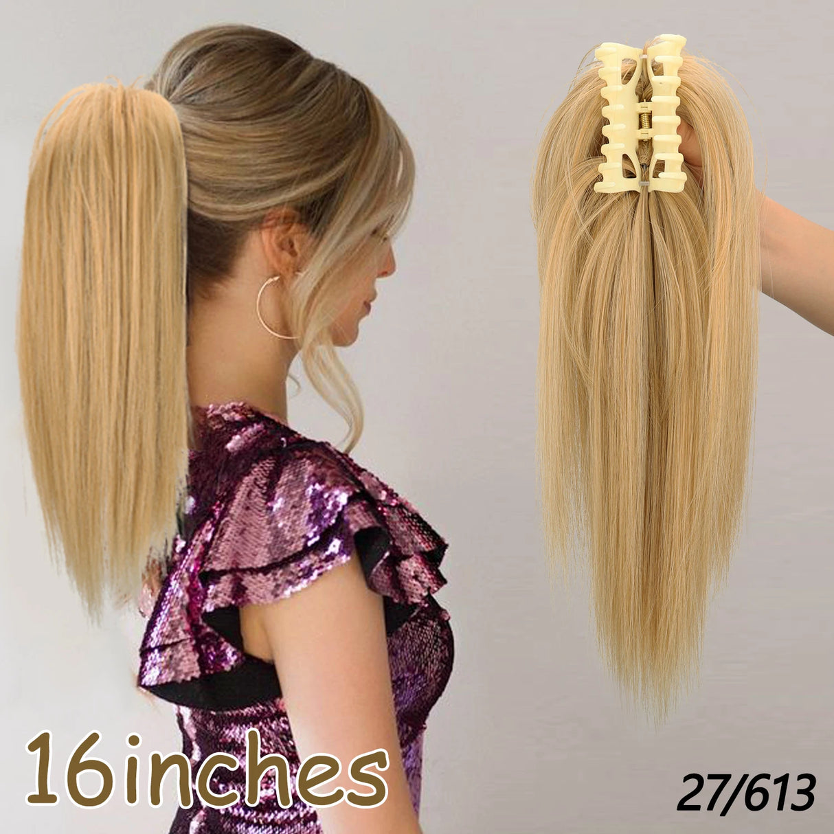 Blonde Ponytail Hair Extension Synthetic Long Straight Wrap