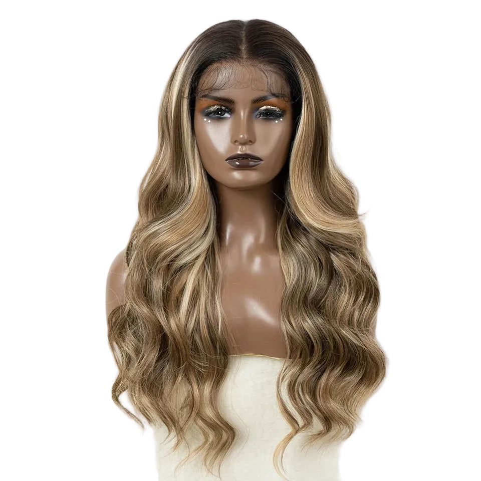 Brown Pre Plucked Body Wave HD Synthetic Lace Front Wigs
