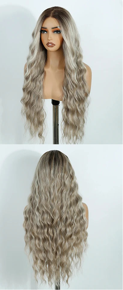 Gray Pre Plucked Pre-cut Wear Curly Wig Long Synthetic Wigs