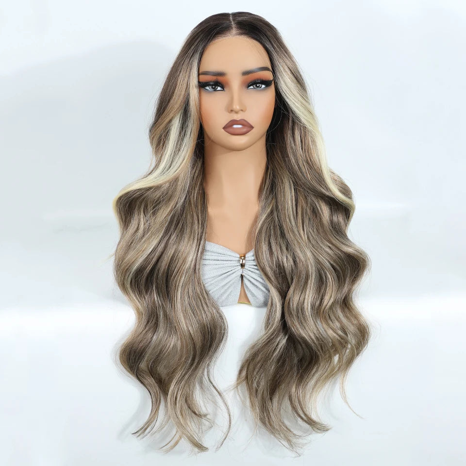 Light Gray Pre Plucked Pre Cut Wear and Go Long Body Wave Synthetic Wigs
