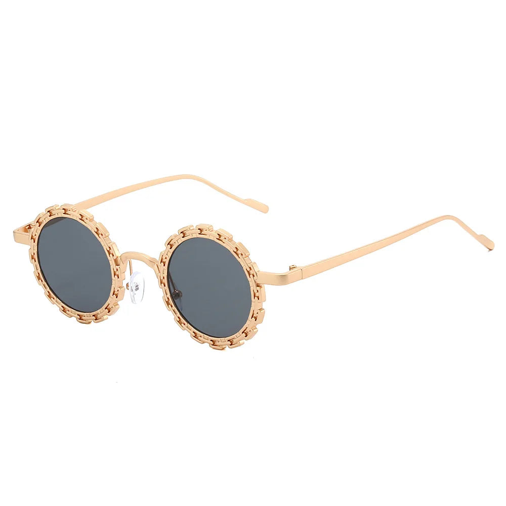 Punk Cute Party Luxury Metal Flower Round Sunglasses