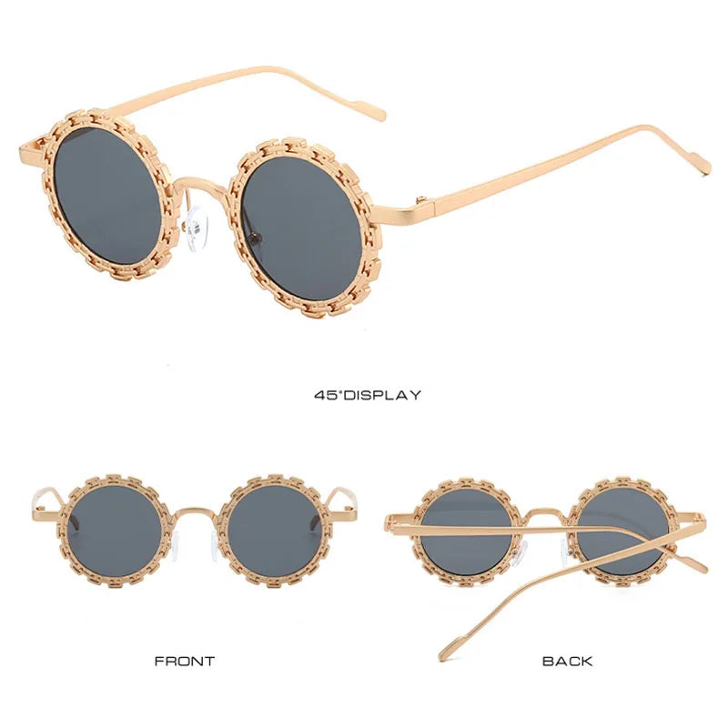 Punk Cute Party Luxury Metal Flower Round Sunglasses