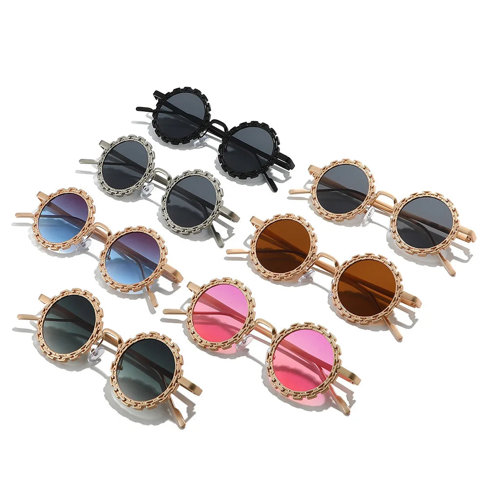 Collection of Punk Cute Party Luxury Metal Flower Round Sunglasses