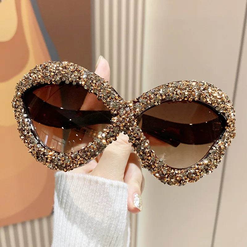 brown Punk Diamond Vintage Oversized Sunglasses