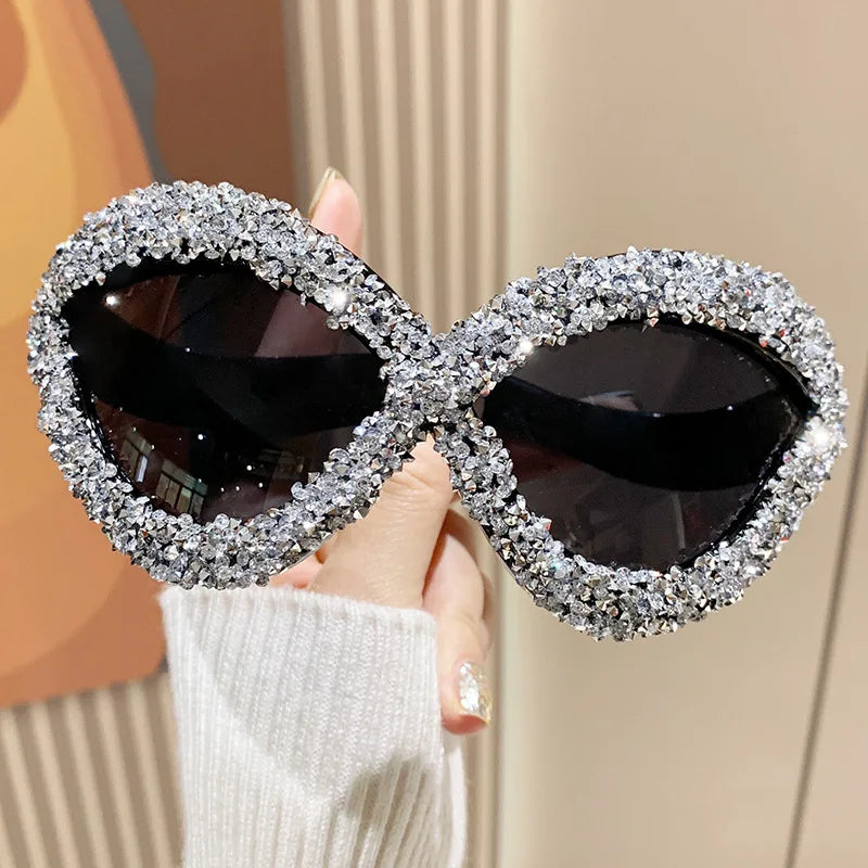 silver Punk Diamond Vintage Oversized Sunglasses