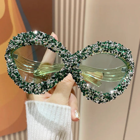 green Punk Diamond Vintage Oversized Sunglasses