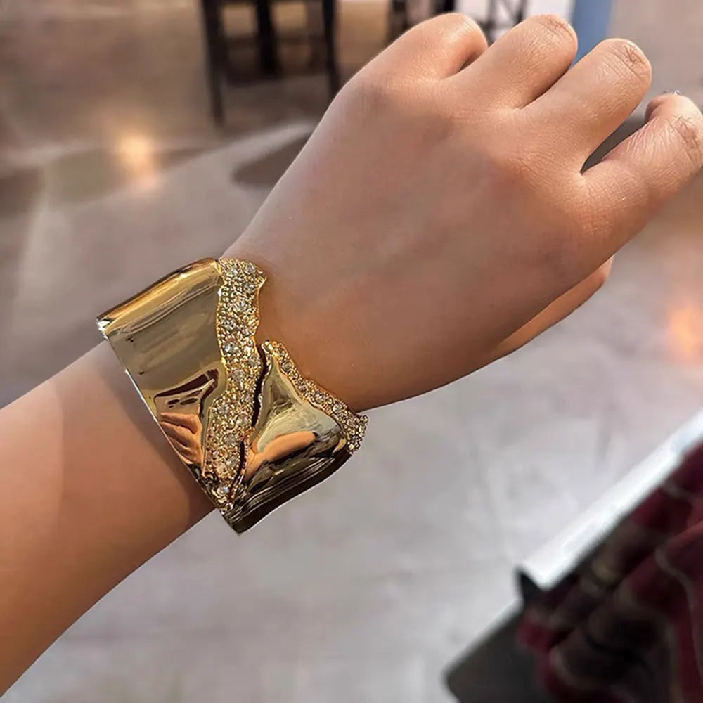 Model using Punk Exaggerated Irregular Crystal Cuff Bracelet