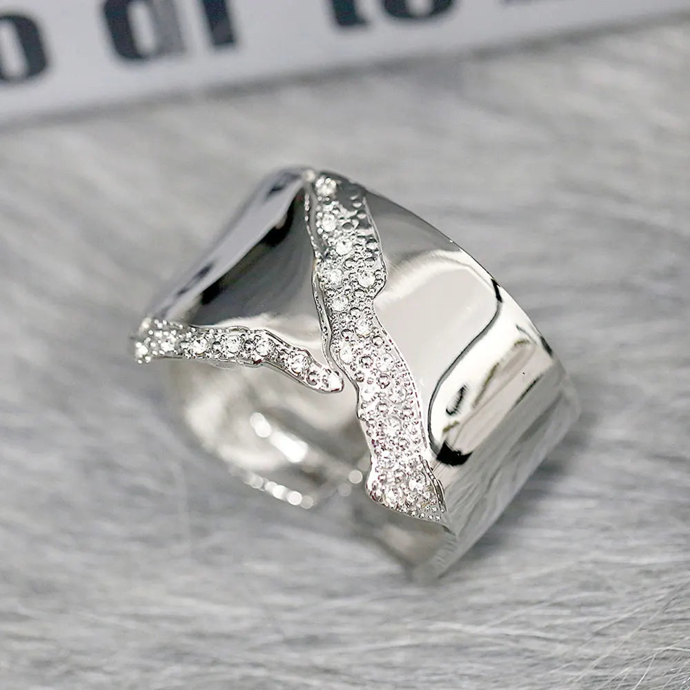 Silver Punk Exaggerated Irregular Crystal Cuff Bracelet