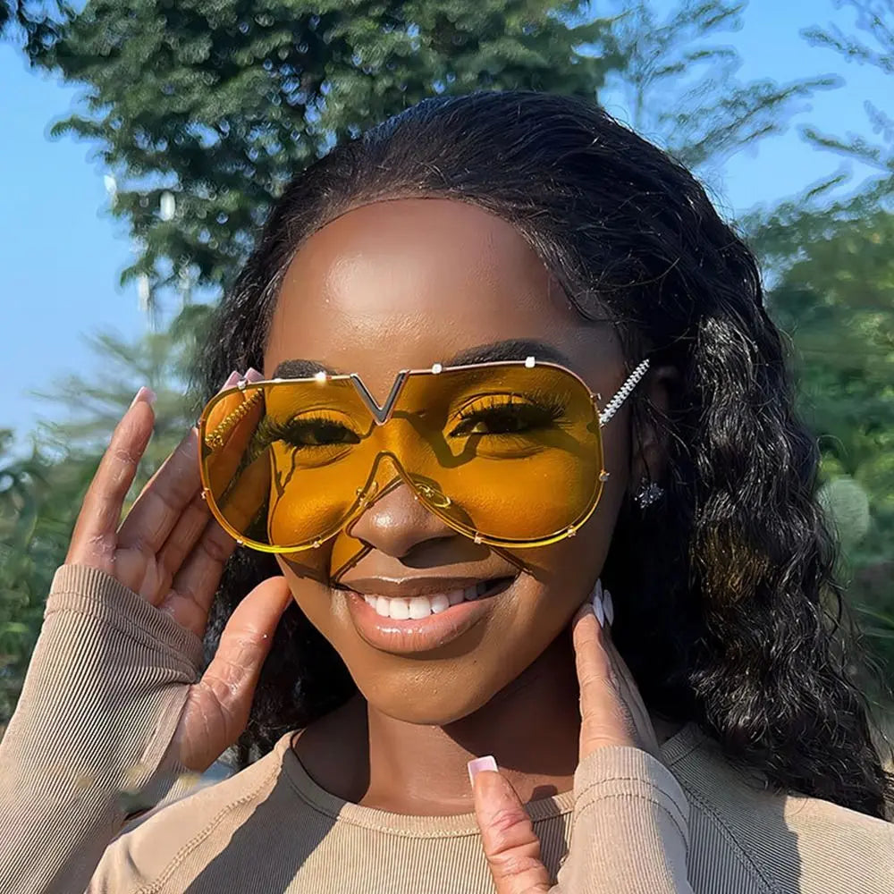 Model using Punk One Piece UV400 Oversized Sunglasses