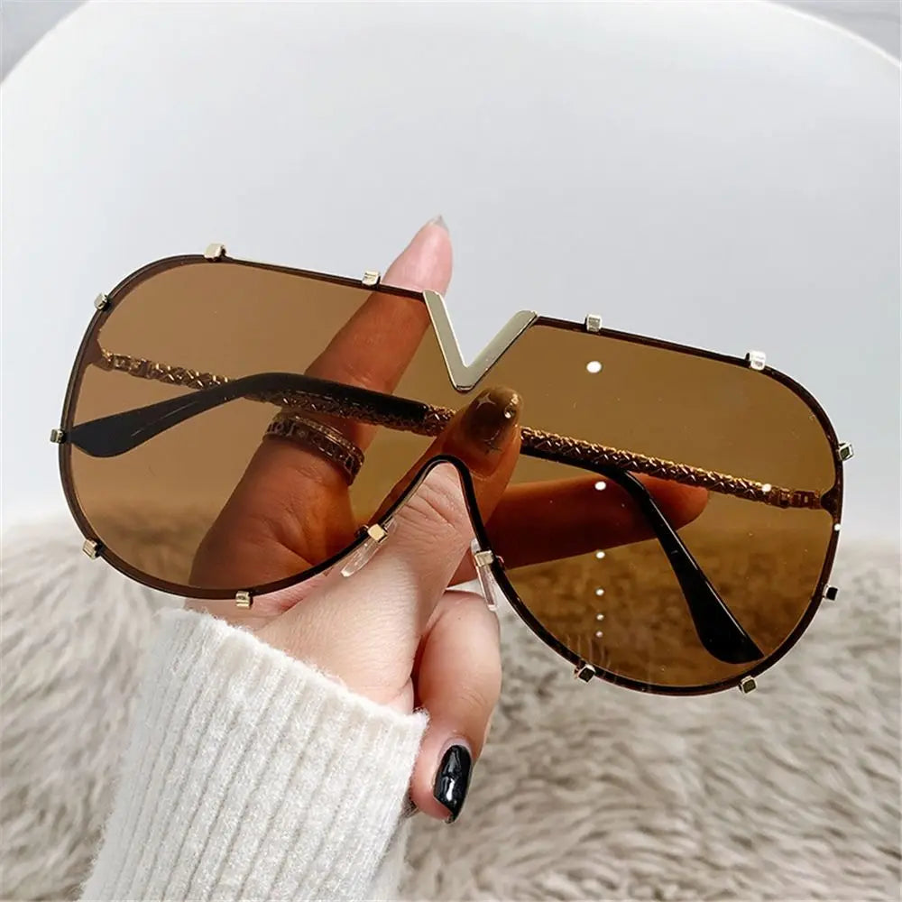 Brown Punk One Piece UV400 Oversized Sunglasses