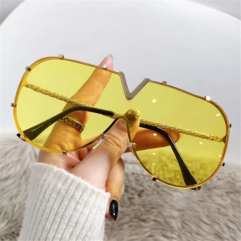 Gold lens Punk One Piece UV400 Oversized Sunglasses