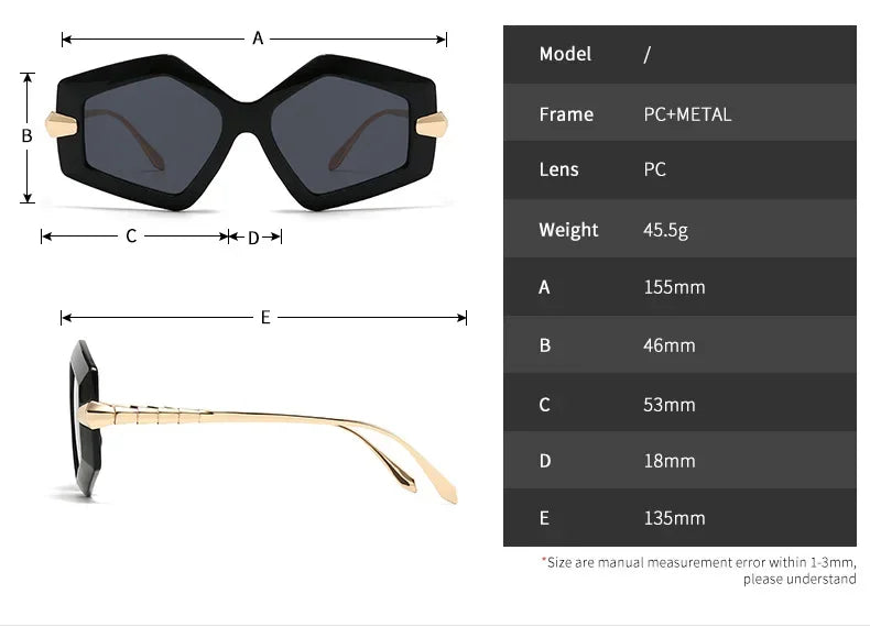 Size of Punk Oversized Heterotypic Sunglasses