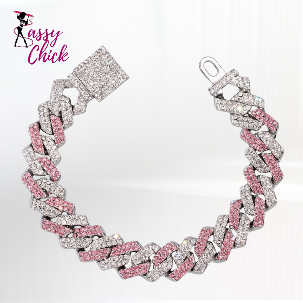 Punk Rhinestone Cuban Chain Bracelet Sassy Chick Logo