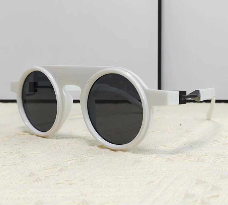 Punk Small Frame Round Sunglasses white/ black lens
