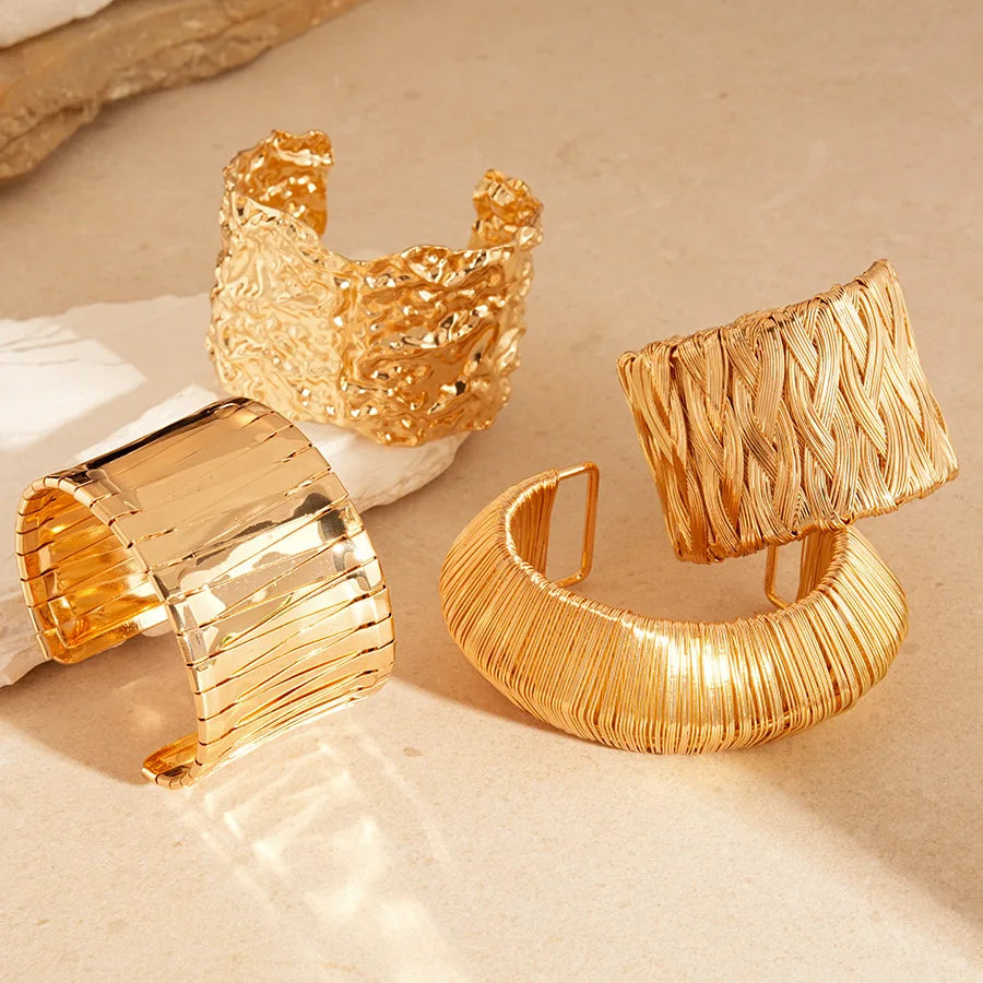 Collection of Punk Stainless Metal Geometric Cuff Bracelets Bangles