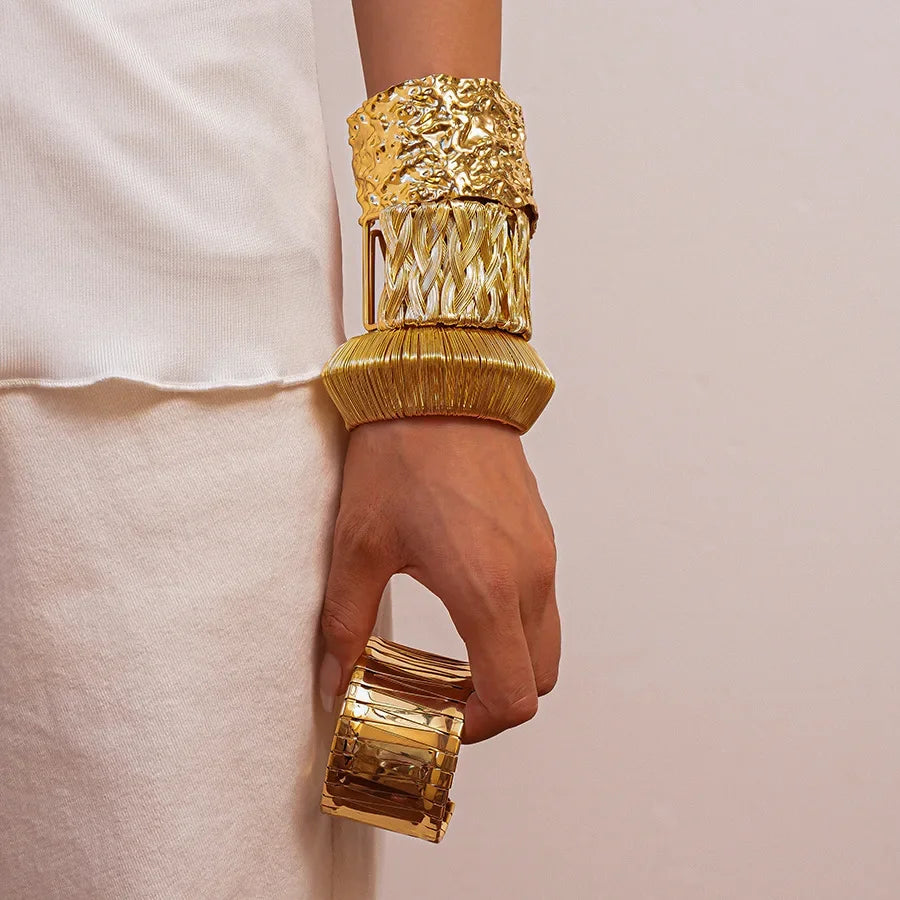 Punk Stainless Metal Geometric Cuff Bracelets Bangles