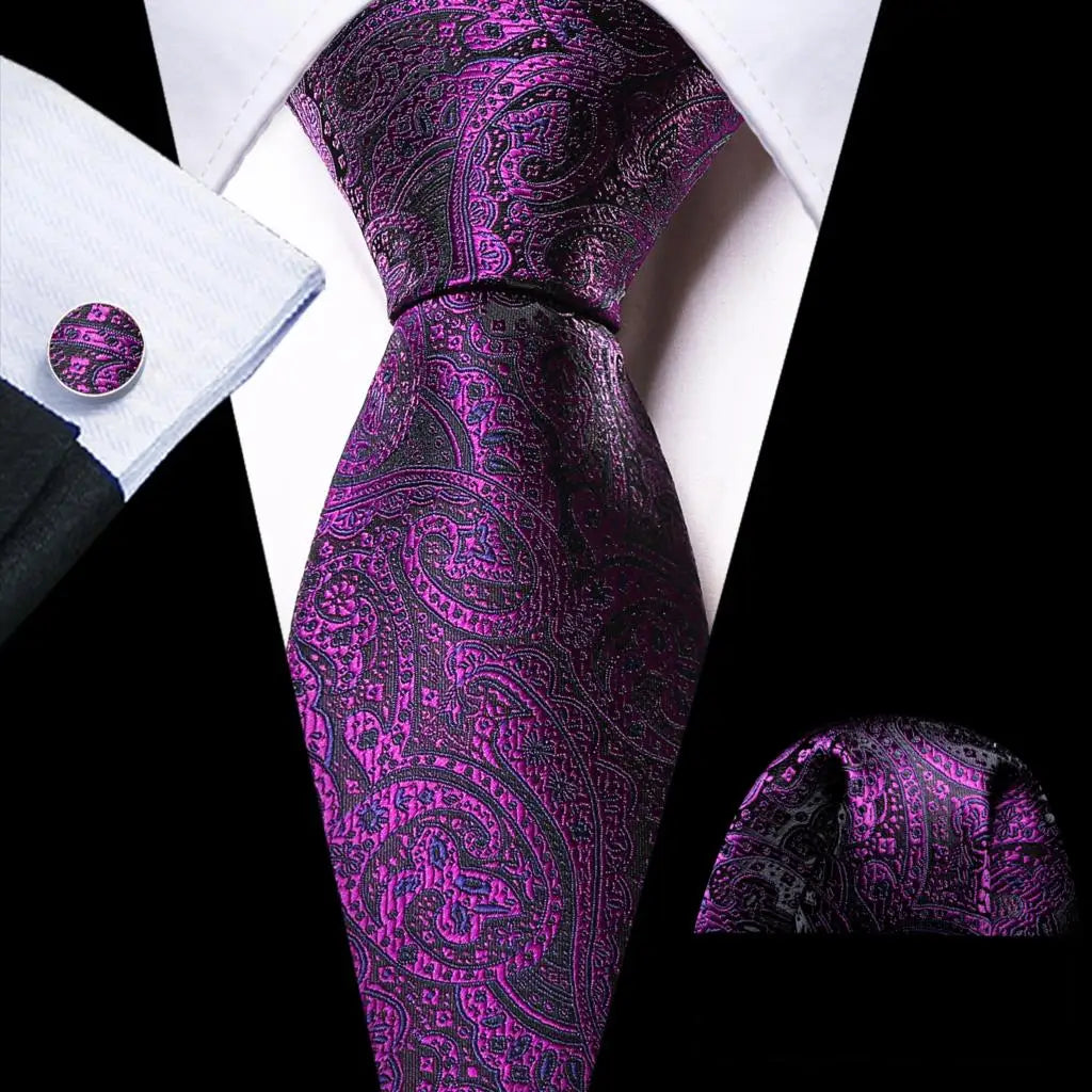 Purple Lilac Lavender Silk Handkerchief Cufflink Tie