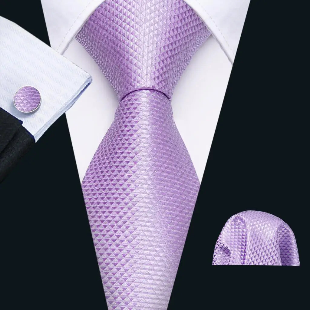 Purple Lilac Lavender Silk Handkerchief Cufflink Tie