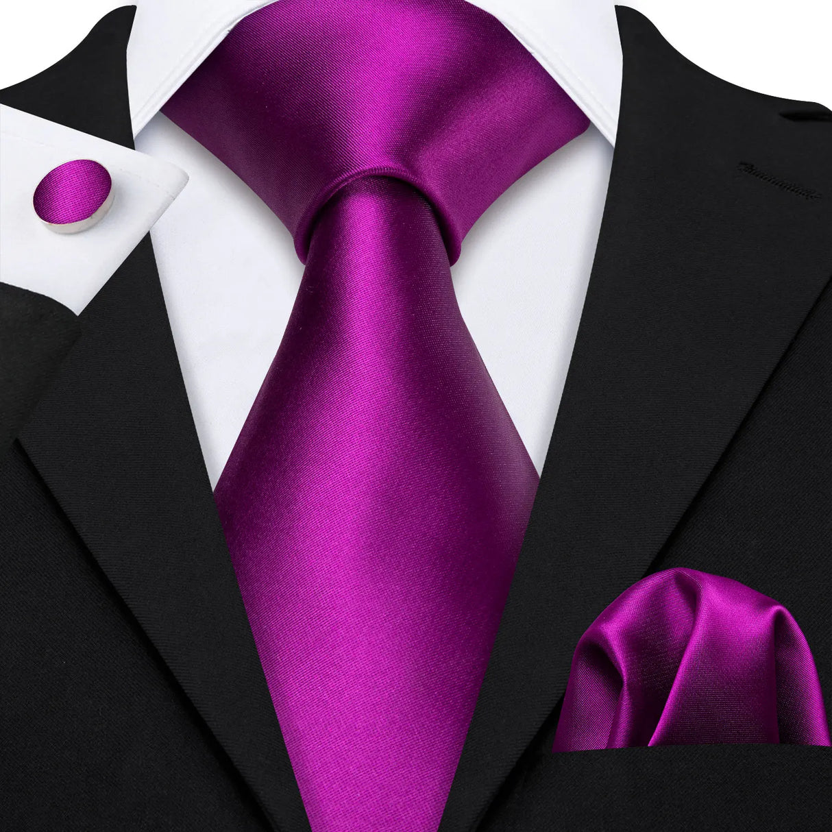 Purple Silk Jacquard Handkerchief Cufflinks Tie Set