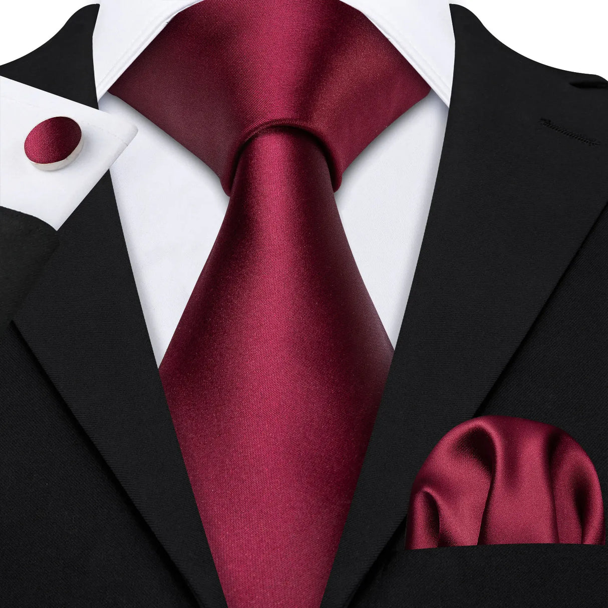 Red Silk Jacquard Handkerchief Cufflinks Tie Set