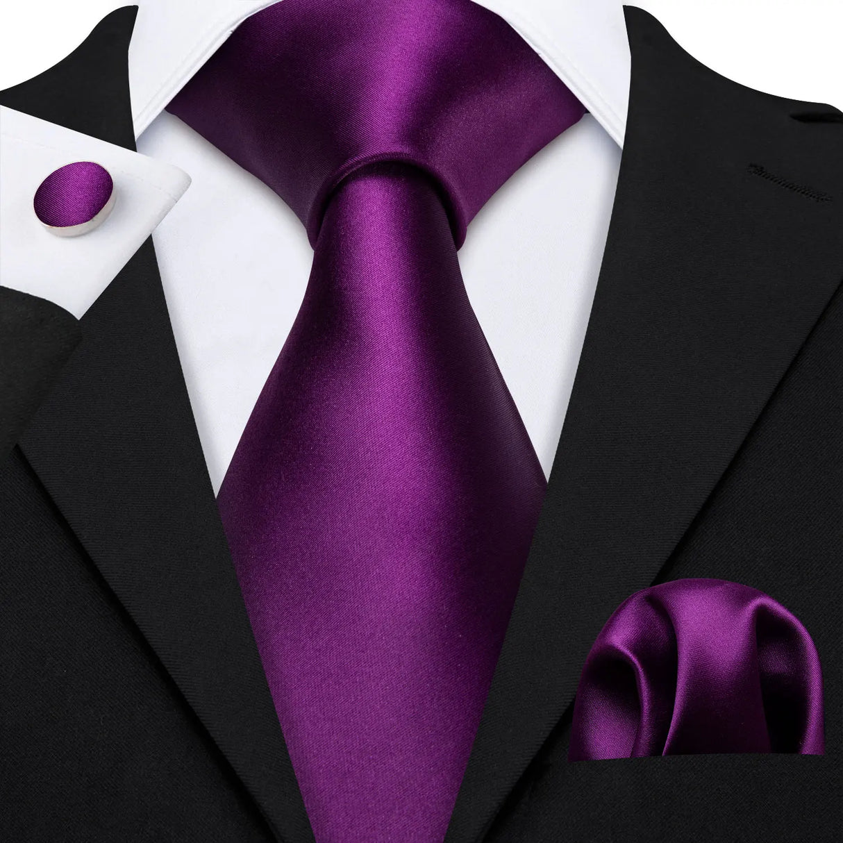 Purple Silk Jacquard Handkerchief Cufflinks Tie Set