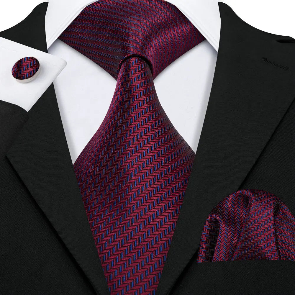 Purple Silk Jacquard Handkerchief Cufflinks Tie Set