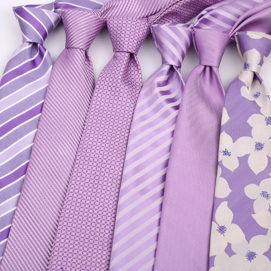 Collection of Purple Stripes Floral Plaid Solid Dot 8CM Necktie