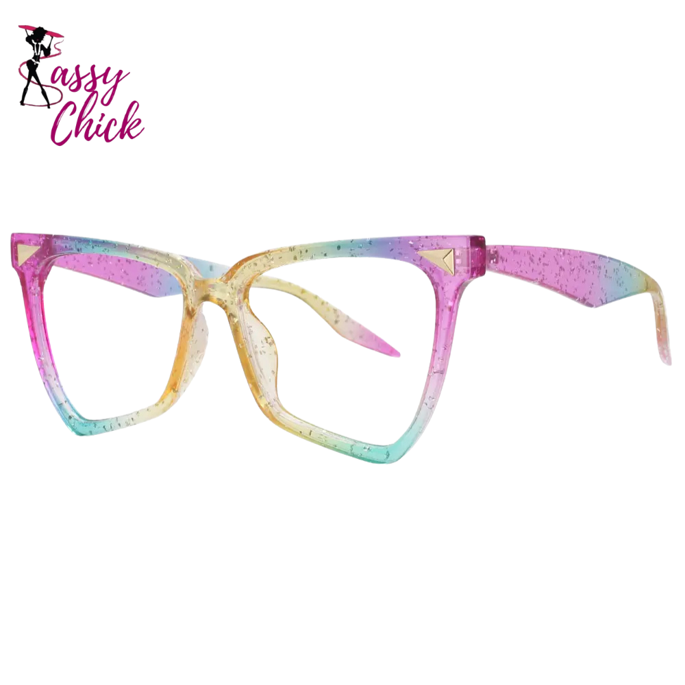 Rainbow Oversized Anti Blue Light Computer Eyeglasses Sassy Chick Logo