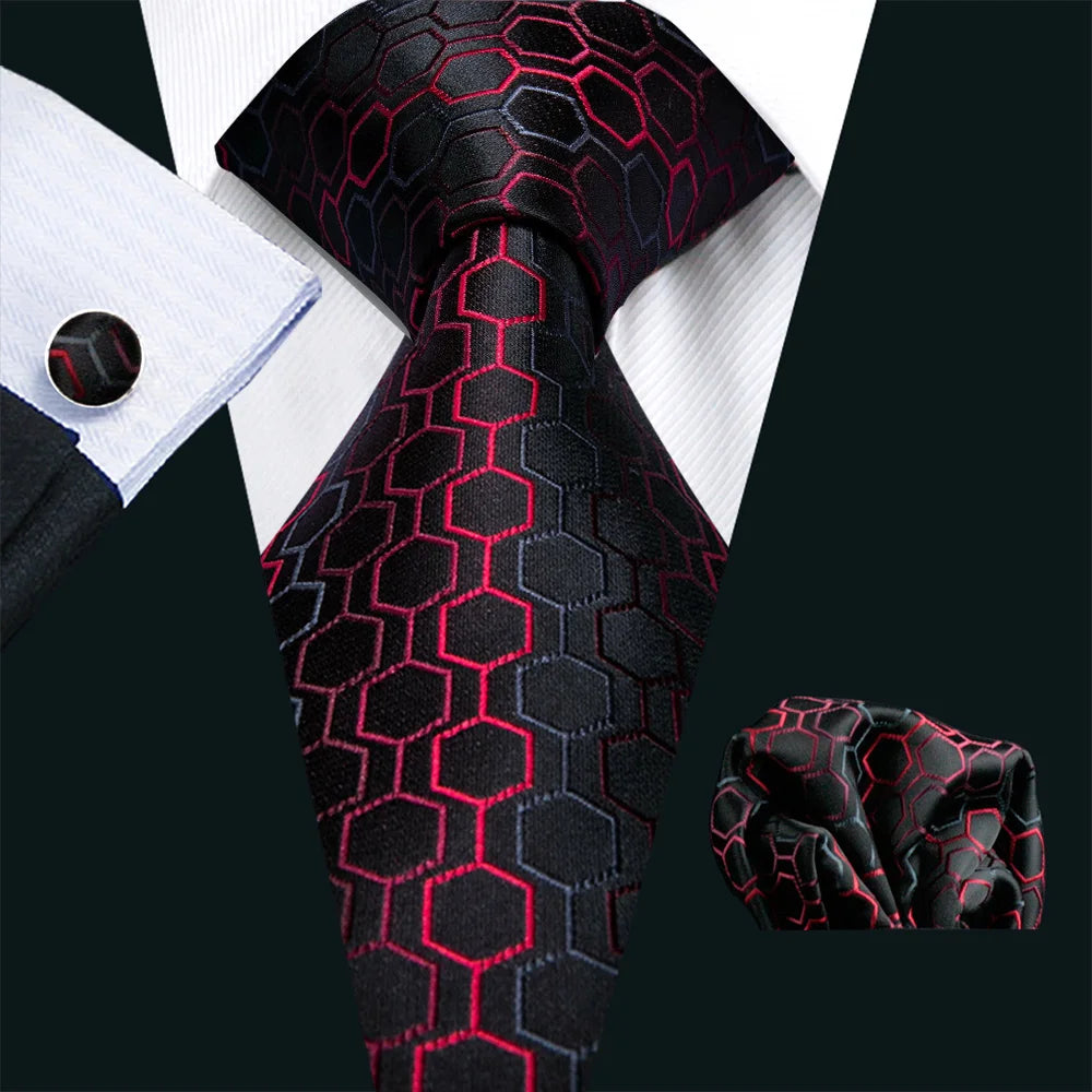 Red Exquisite Floral Silk Pocket Square Cufflink Set