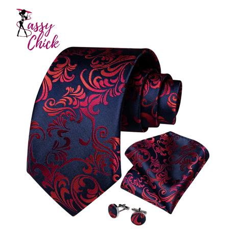 Red Floral Blue Silk Ties Sassy Chick Logo