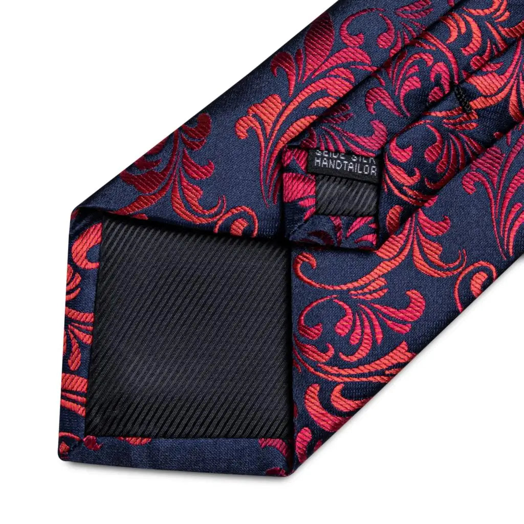 Red Floral Blue Silk Ties